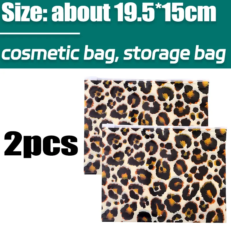 sac de rangement imprimé léopard, produits de soins de la peau, maquillage, poudres rectangulaires lisses, sacs cosmétiques oligétanches légers