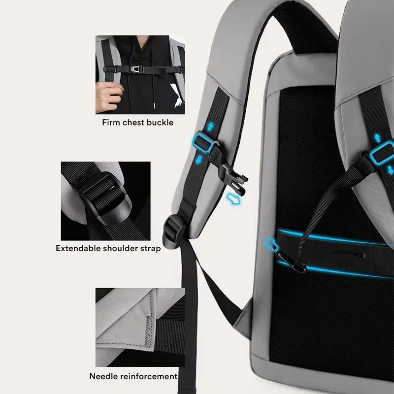 sac à dos d'affaires pour ordinateur portable 17.3 pouces pour hommes sac à dos étanche à coque rigide sac à dos de jeu e-sport double ouverture sacs de voyage 35l