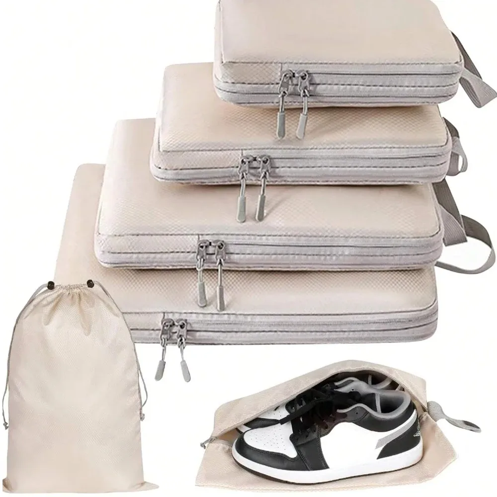 ensemble de 6 sacs de rangement compressibles pour voyage, cubes de rangement imperméables pour valise, en nylon, portables, avec sac à main, organisateur de bagages