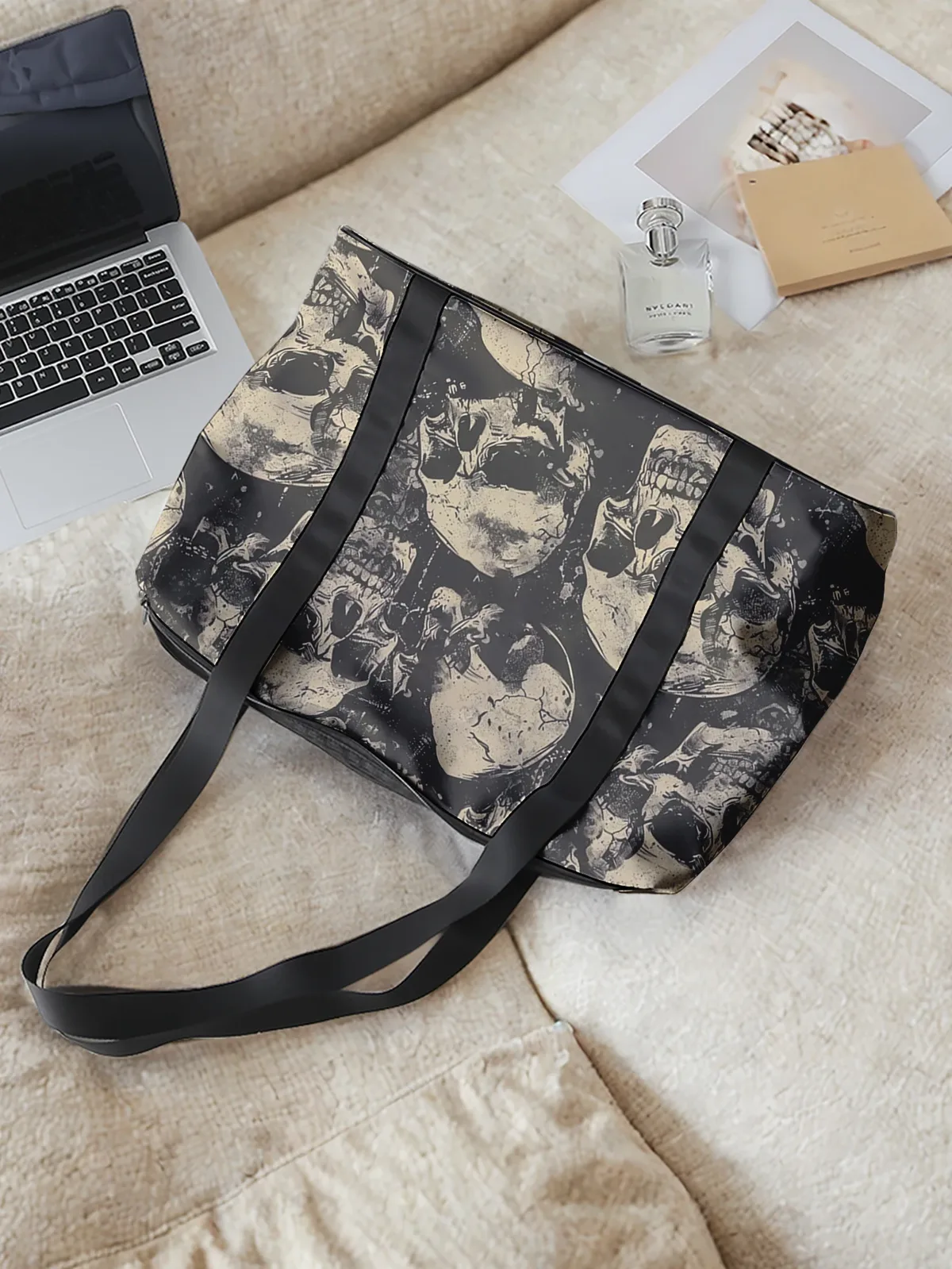 grand sac fourre-tout vintage à imprimé crâne, sac à main à bandoulière, avec larges sangles de rangement pour les voyages, la plage, le shopping, la salle de sport et les trajets quotidiens