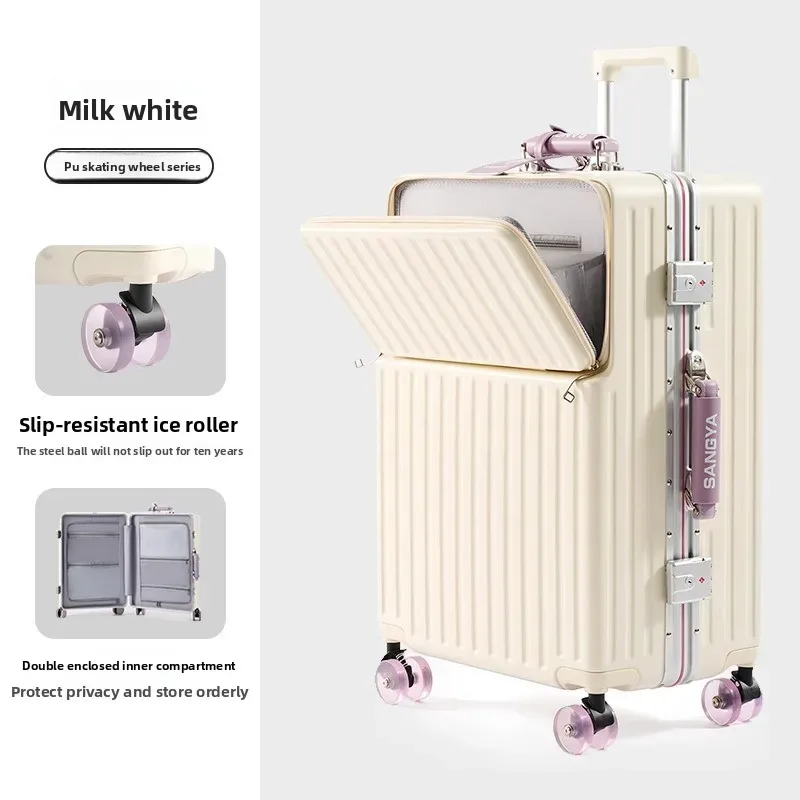 klqdzms valise ouverture avant boîte d'embarquement boîtier de chariot pour ordinateur portable 20 "24" 26 "28 pouces boîte de mot de passe de grande capacité avec bagage à roulettes