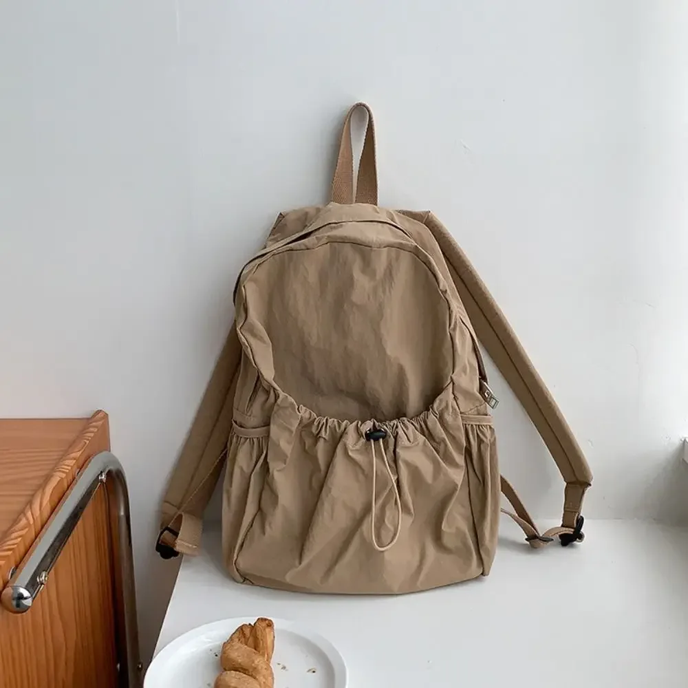 sac à dos décontracté de style coréen avec cordon de serrage, pliable, léger, en nylon doux, couleur unie, sac fourre-tout, sac à bandoulière pour employé de bureau