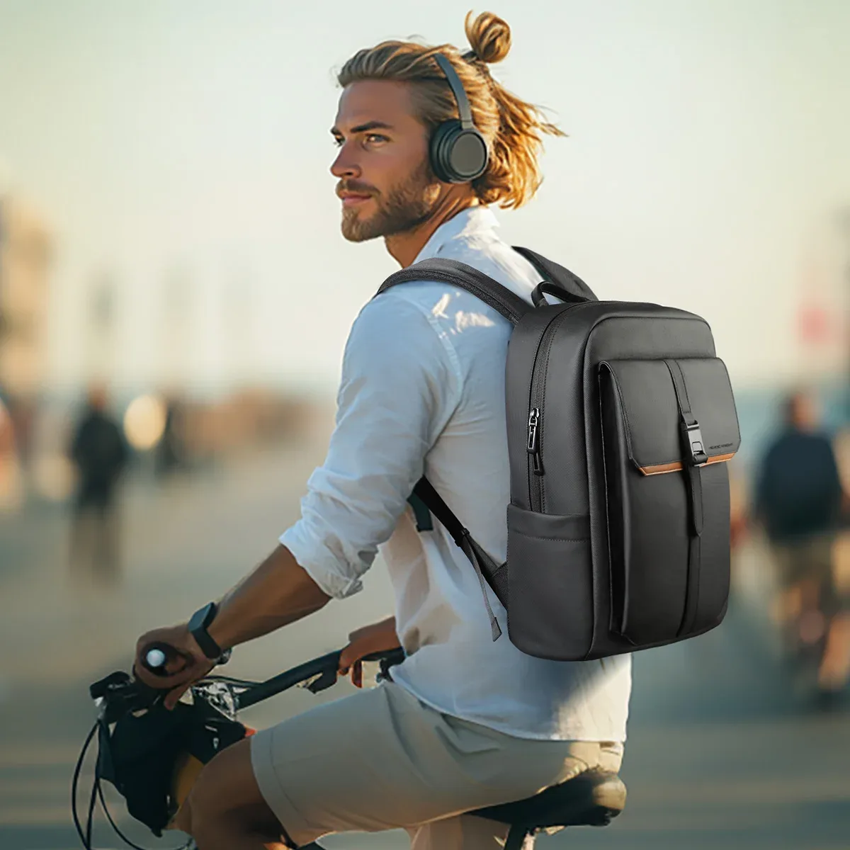 hk – sac à dos d'affaires élégant pour hommes, étanche, à rabat de 15.6 pouces, pour ordinateur portable, plusieurs poches, sac de jour décontracté pour le travail et l'école