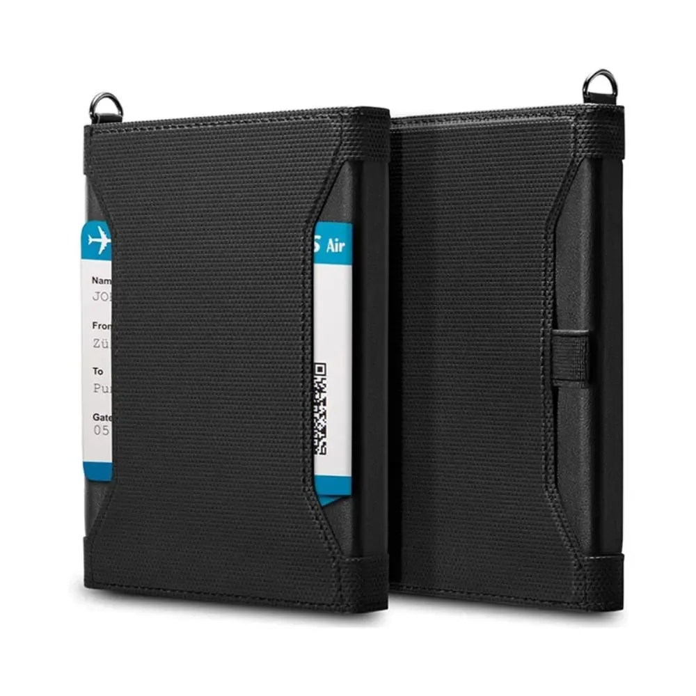 Porte-passeport de haute qualité en cuir uni avec blocage RFID, étui de protection pour cartes de voyage, fente pour billets et clip, portefeuilles pour passeports.