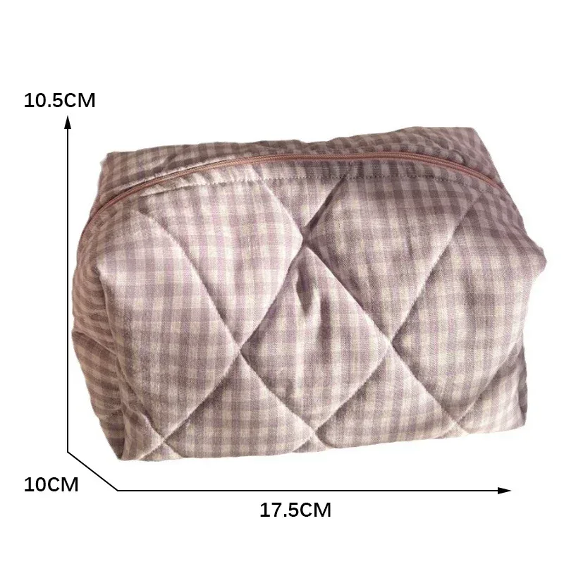 sac de maquillage à fleurs à carreaux, sac de rangement de cosmétiques portable de grande capacité, sac de lavage matelassé en coton, pochette de soins de la peau