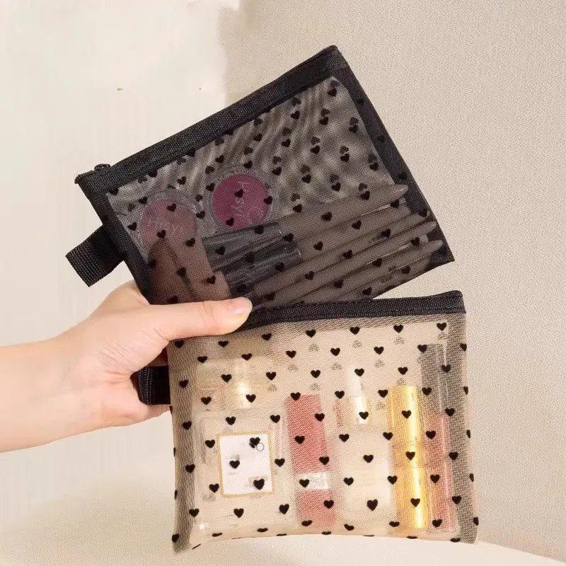 Trousse de maquillage en maille, petite pochette transparente pour cosmétiques pour femmes, Mini organisateur de rouge à lèvres, carte de voyage, trousse de toilette, pochette de rangement pour sac à main