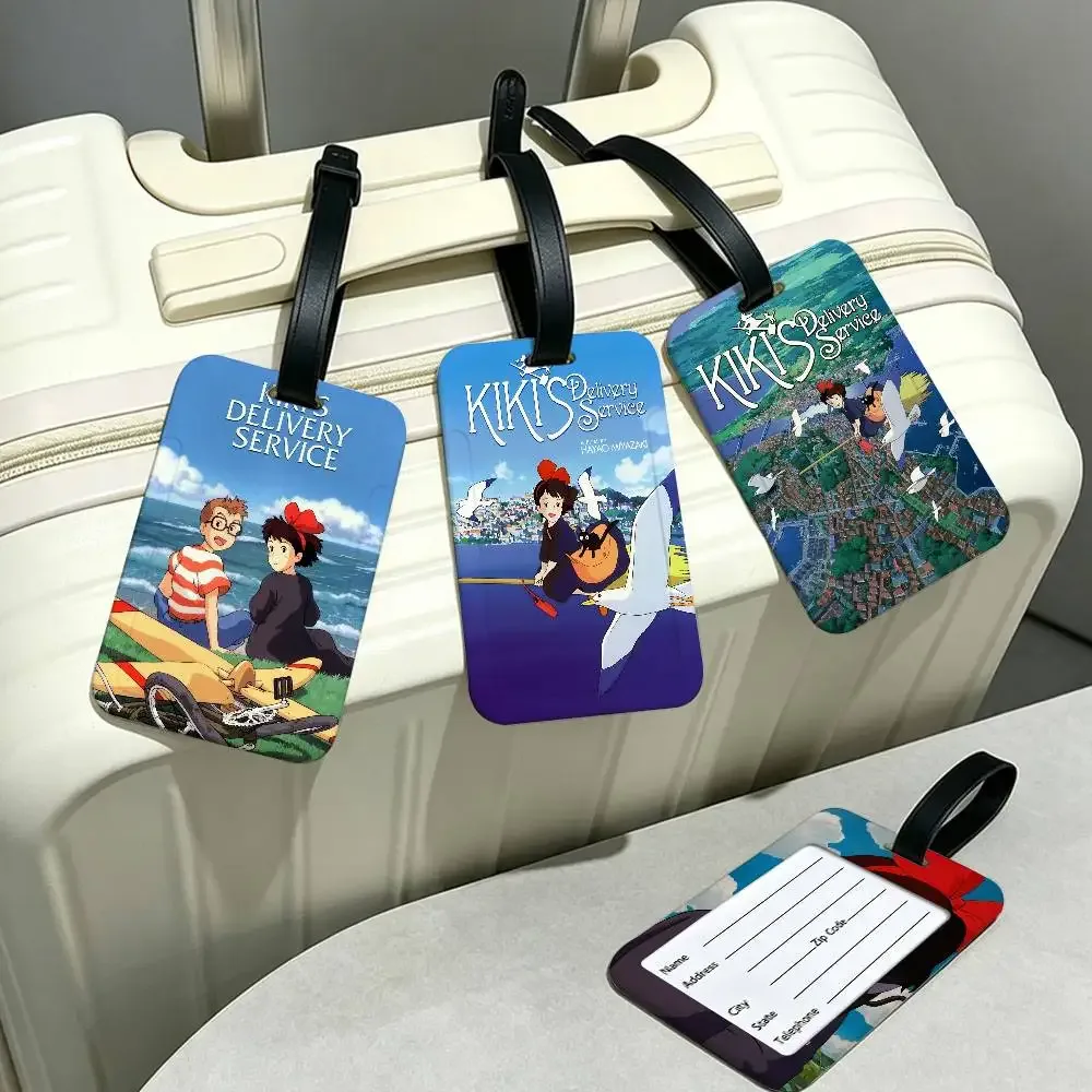 étiquette de bagage en pvc du film d'animation k-kikis d-delivery service avec carte d'information, étiquette d'identification anti-perte pour bagages et sacs d'école.