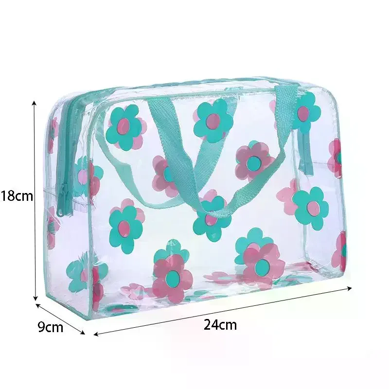 sacs de maquillage transparents en pvc, sacs cosmétiques imperméables à fleurs pour femmes, sacs de voyage, pochettes de rangement pour la douche et les articles de toilette