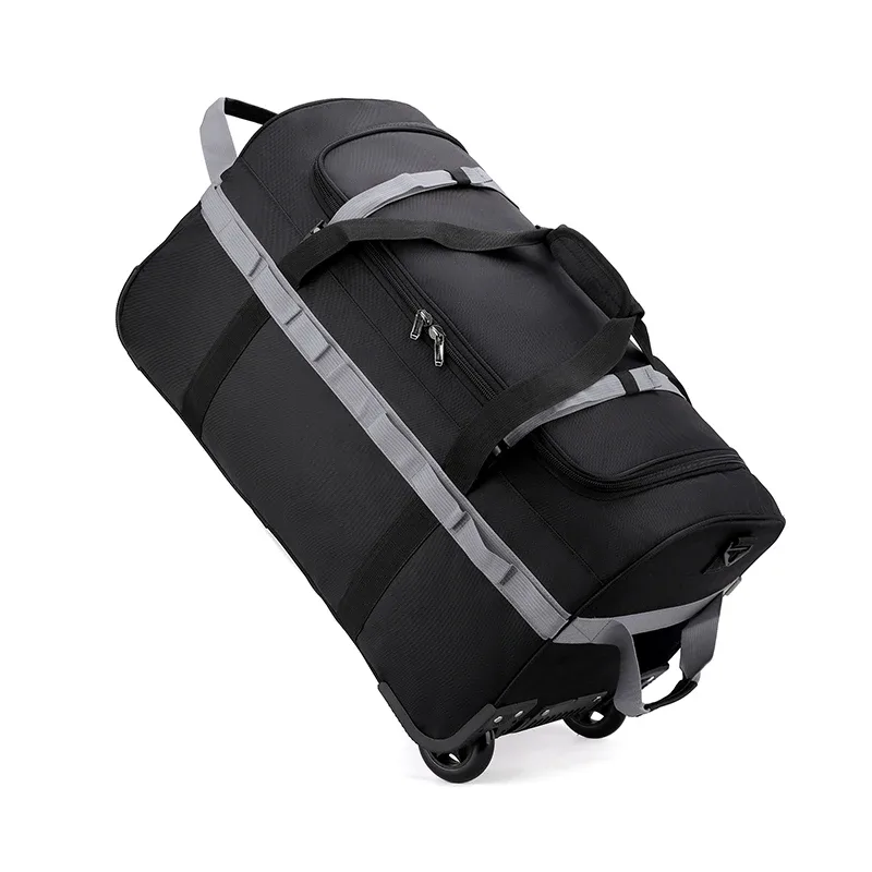 sac polochon à roulettes robuste, bagage roulant pliable et résistant à l'eau avec bandoulière réglable et poches pour voyage et salle de sport