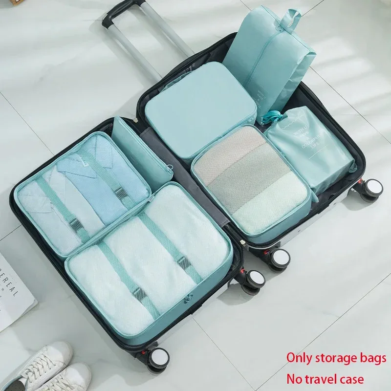 sacs de rangement pour organisateur de voyage, 7 pièces, cube de garde-robe, valise, ensemble de cubes d'emballage, bagages, vêtements, pochette à chaussures pliante