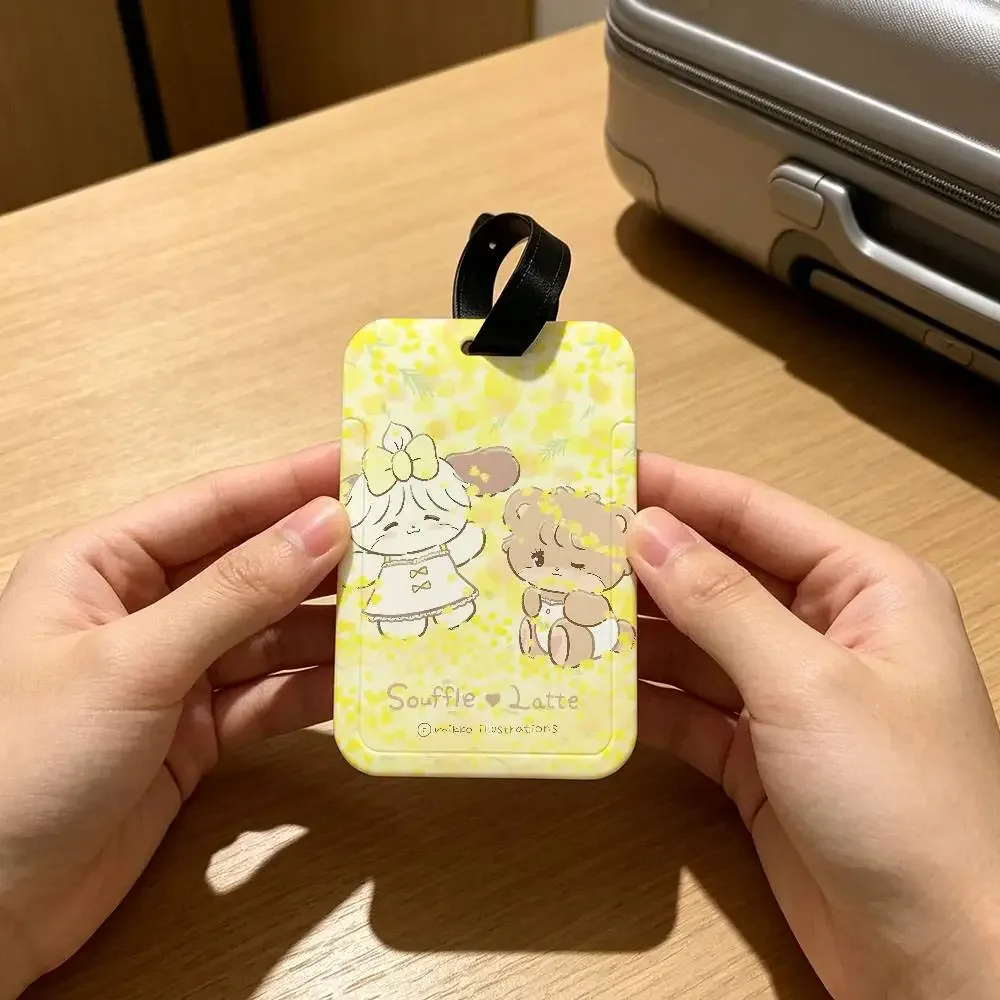 étiquette de bagage portable anti-perte m-mikkos chat mignon, étui de carte d'information en pvc, étiquette de voyage pour valise et sac à dos