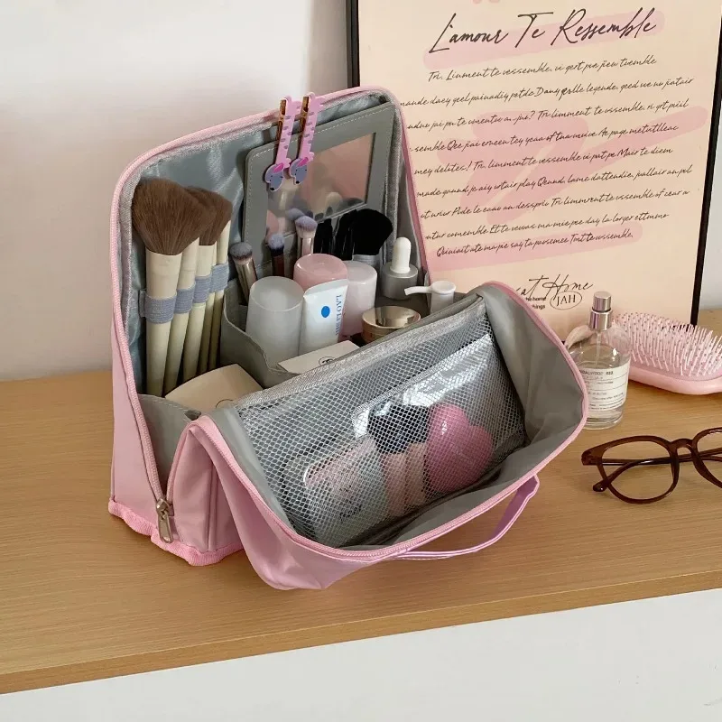 sac de rangement pour articles de toilette, grande capacité, en pu, étanche, à porter à la main, organisateur de cosmétiques, accessoire de beauté pour femmes, pour voyage
