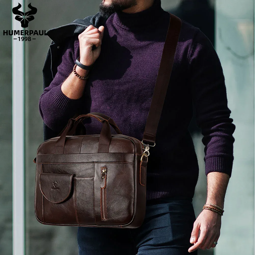 humerpaul sac porte-documents pour homme couche supérieure en cuir fabriqué à la main pour ordinateur portable avec plusieurs compartiments messager d'épaule d'affaires