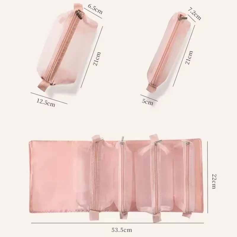 trousse de maquillage détachable 4-en-1, organiseur de cosmétiques pliable avec pochettes amovibles pour les voyages et le quotidien