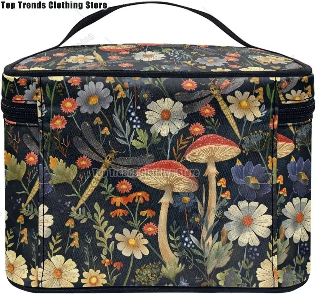 bronwn-trousse de maquillage portable avec fermeture à glissière, sac de toilette, fourre-tout pour cosmétiques, poudres imprimées, rétro, salle plus lente