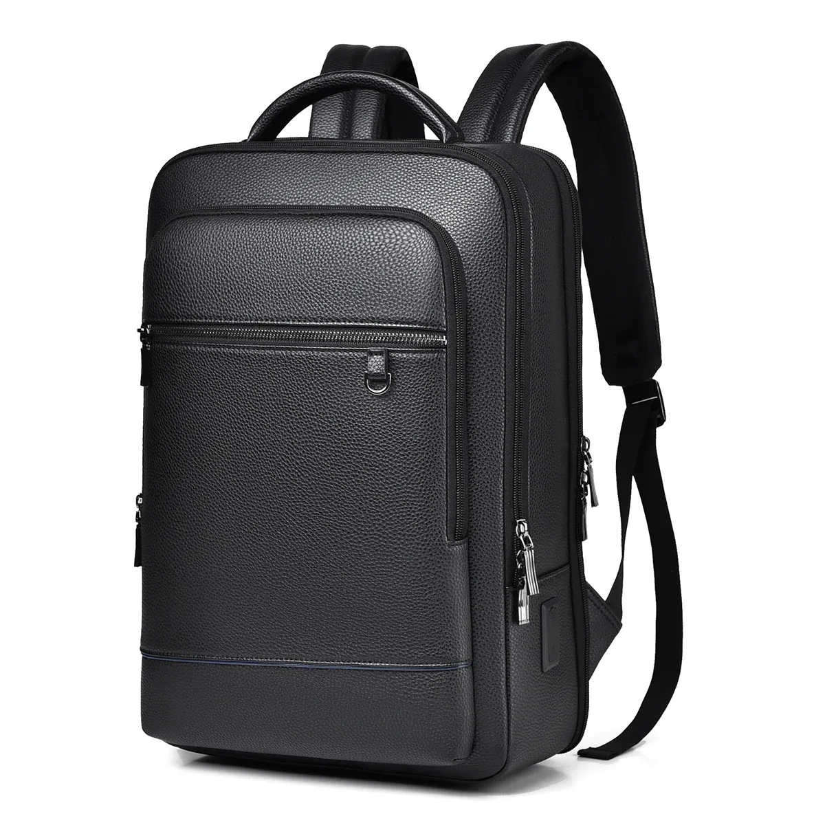 Sac à dos en Pu pour hommes, sac d'ordinateur de 15.6 pouces, sac à dos de rangement multi-poches décontracté pour affaires