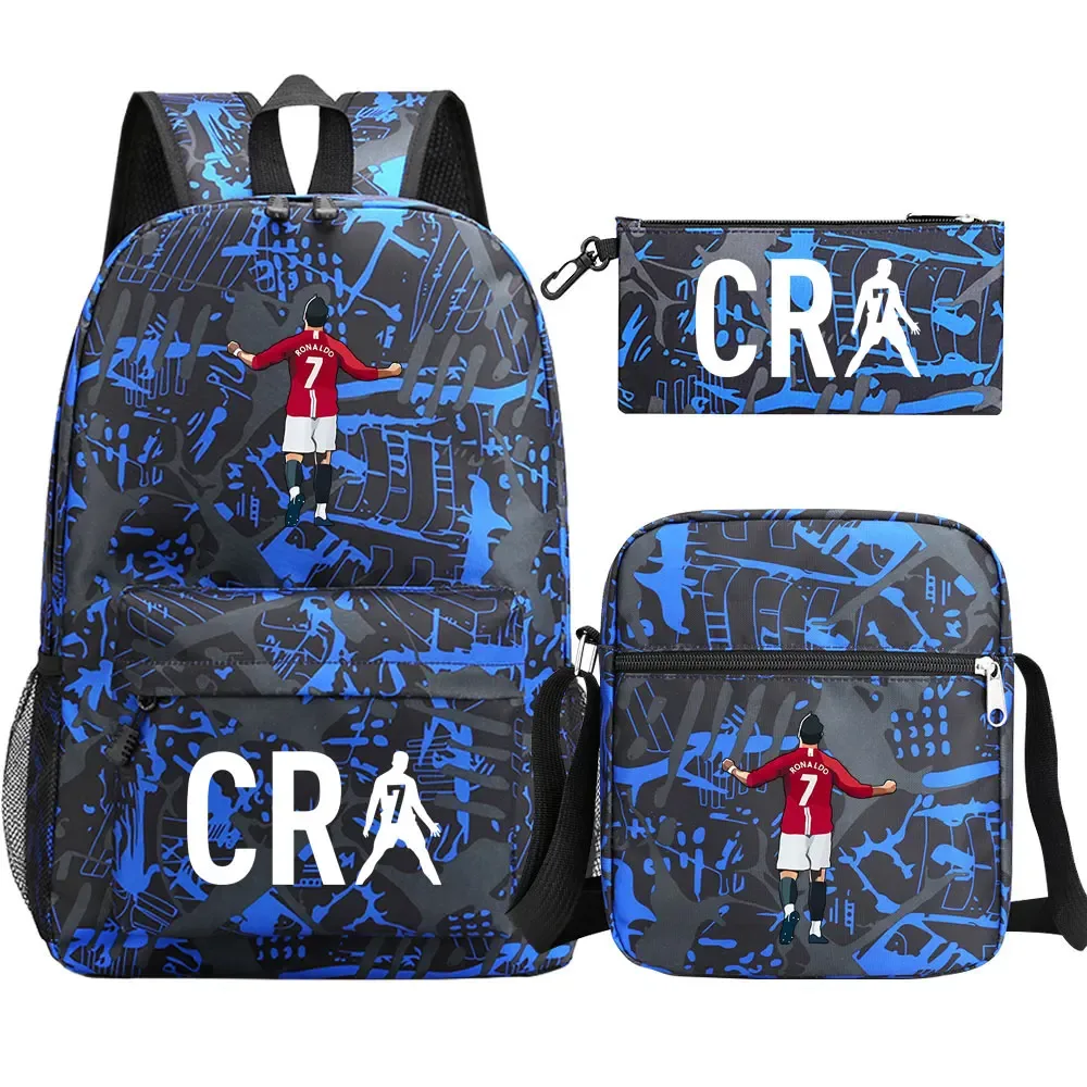 football cr7 cosplay sacs d'école sac à dos scolaire ordinateur portable adolescent garçons filles cartables 3 pièces/ensemble