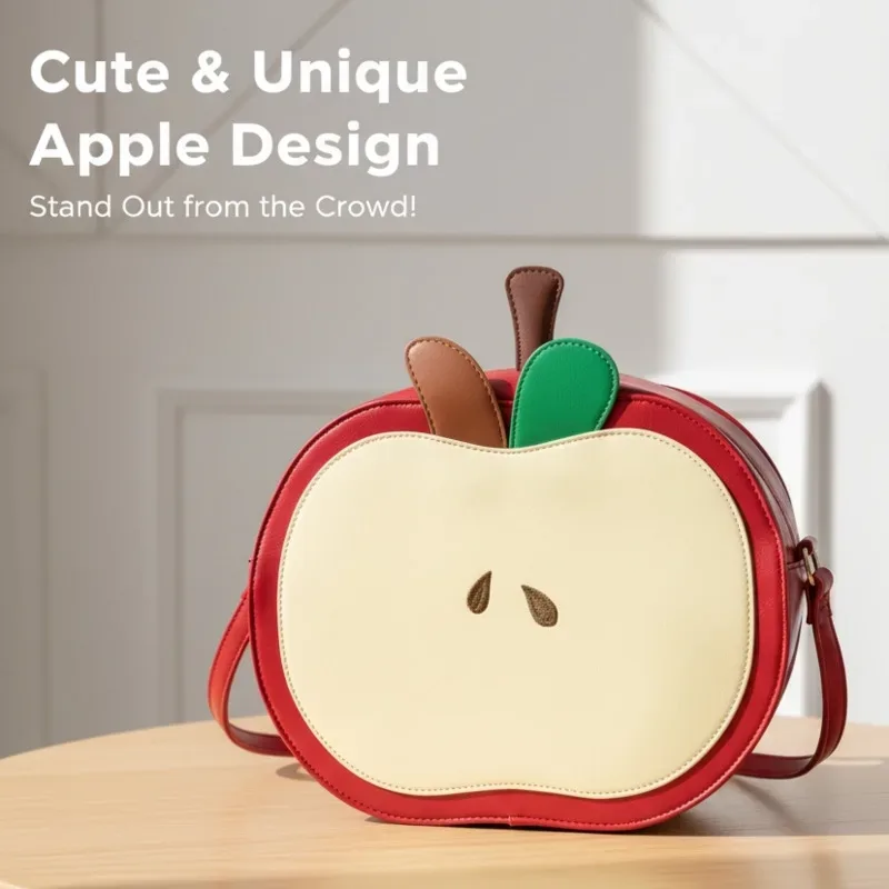 Apple sacs à dos Itabag PU rouge Y2K Kawaii polyvalent poire sac à bandoulière haute capacité étudiant contraste fermeture éclair retour à l'école sac