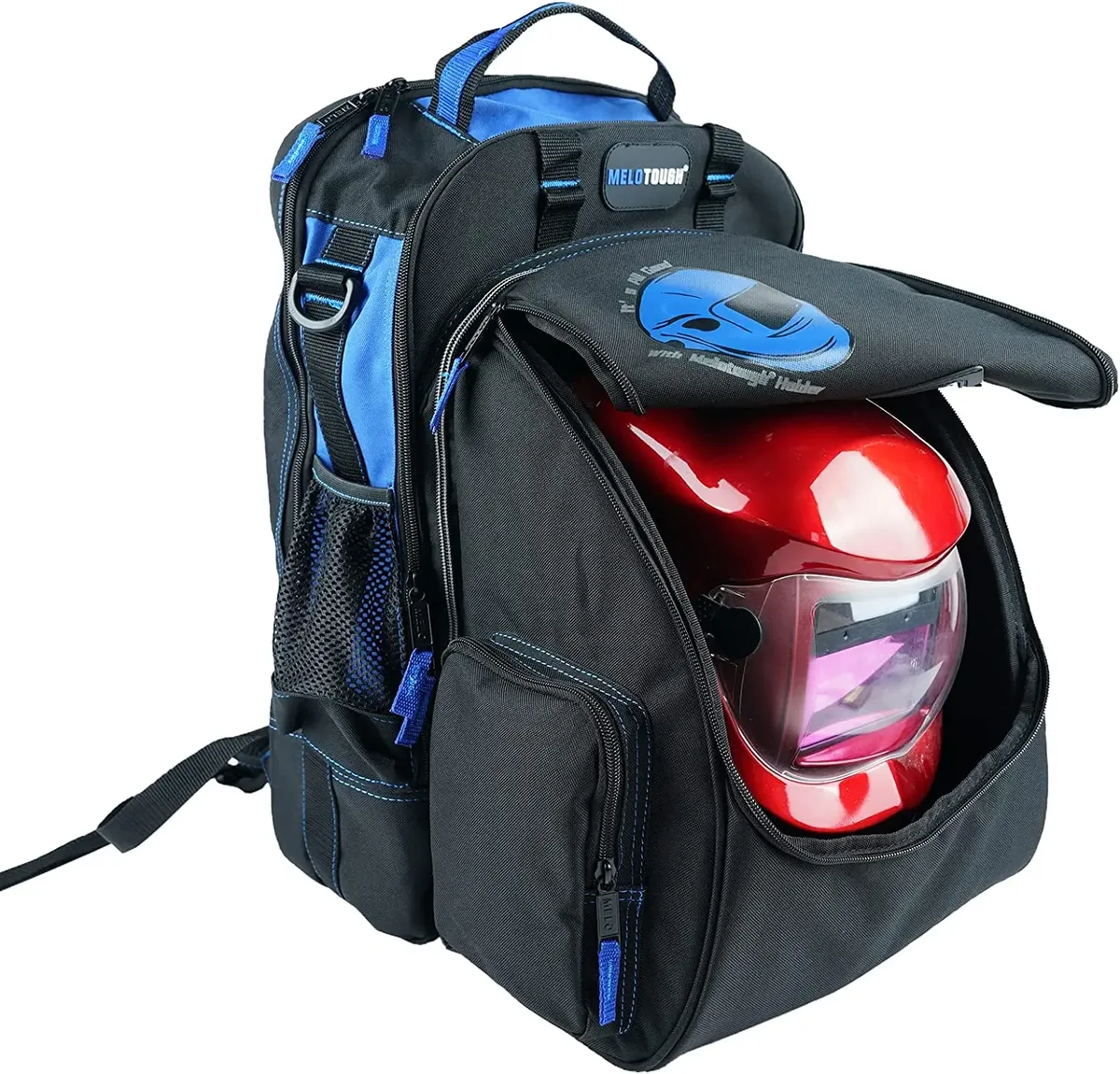 sac à outils pour électricien melotough, sac à dos pour outils de soudage avec support pour casque, sac organisateur d'outils robuste pour électricien, charpentier