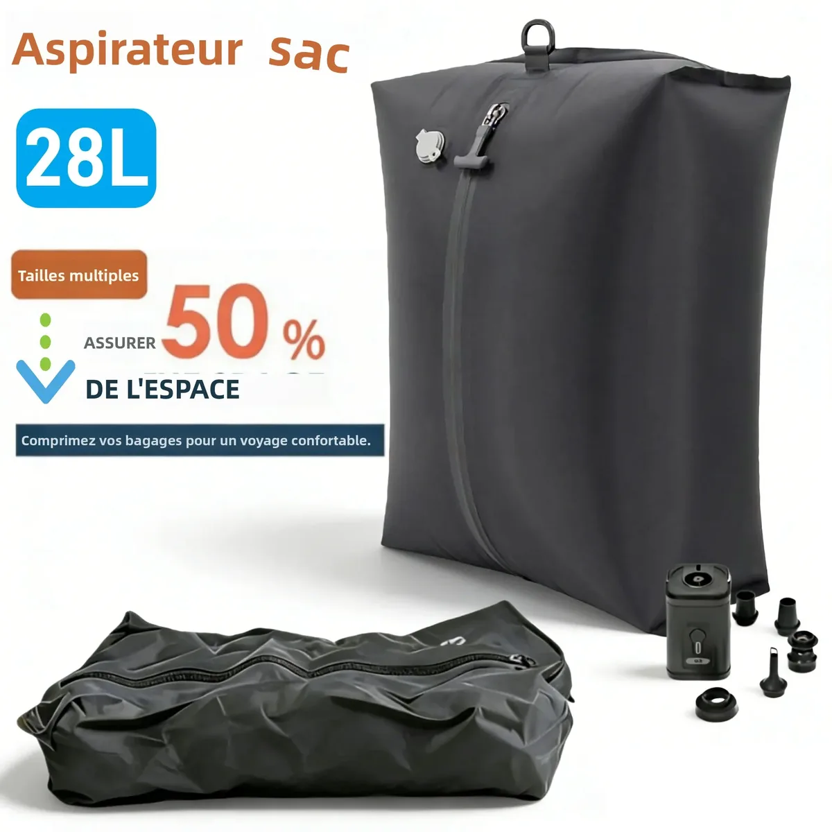 Sacs de rangement sous vide en TPU 28L, sacs de voyage imperméables, cubes d'emballage, organisateur, accessoires de voyage, sac de voyage