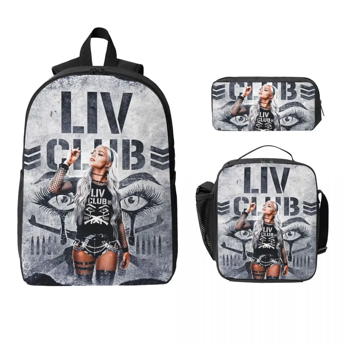 liv morgan sac à dos étudiant garçons filles bookbag sac d'école ordinateur portable sacs à bandoulière 3ps sac à déjeuner isolé trousse à crayons