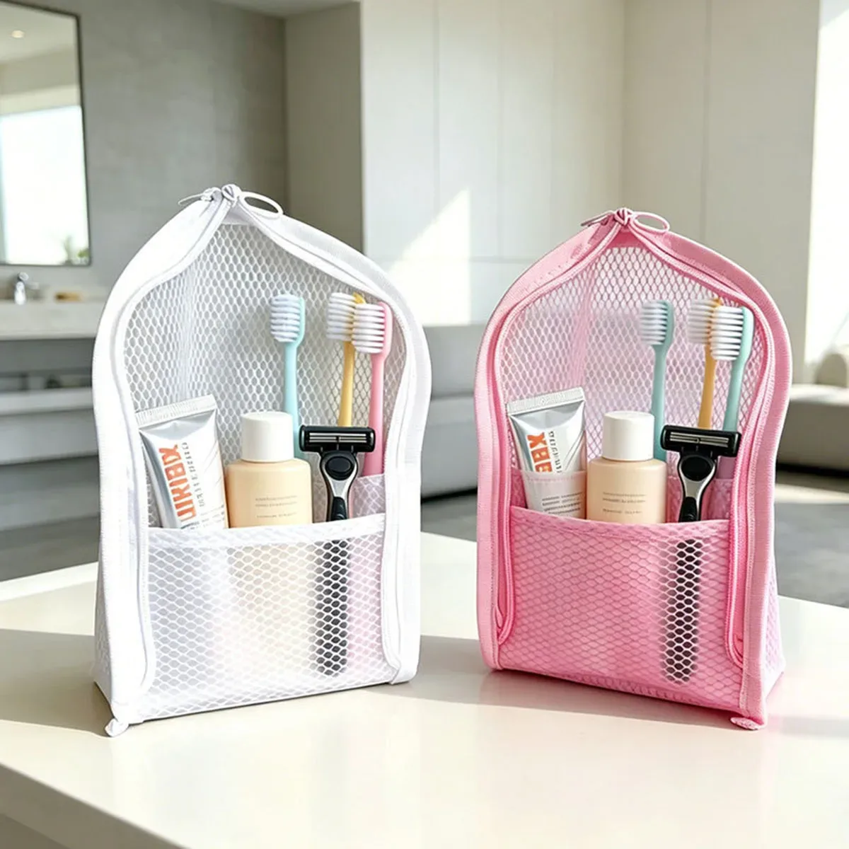 trousse de toilette en maille respirante à séchage rapide, étui à brosse à dents, organisateur de cosmétiques anti-moisissure pour voyage, dortoir universitaire, salle de sport, douche