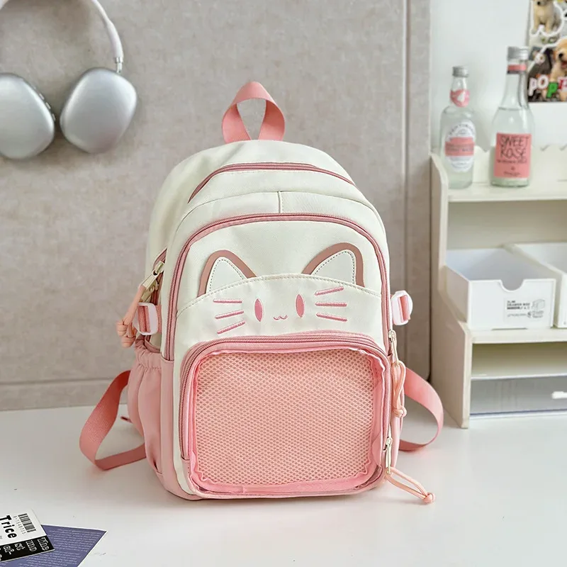 y2k mignon chat ita sacs à dos grande capacité sac à dos décontracté fille transparent bricolage affichage sac à dos dessin animé à la mode voyage cartables