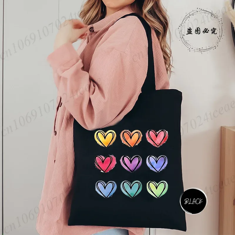 sac de shopping pour femmes minimaliste aquarelle coeur imprimé graphique sacs à bandoulière étudiants filles fourre-tout décontractés femmes sacs à main hg01