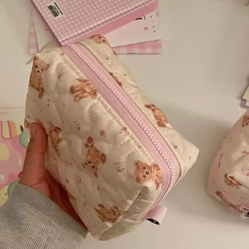 sac de maquillage en forme d'ours de dessin animé de haute qualité, sac de rangement pour bijoux, rouge à lèvres, grande capacité, sac cosmétique, organisateur de voyage, pochette portable