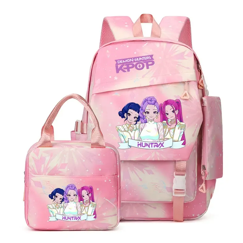 lot de 3 sacs à dos k-pop demon hunters pour filles, adolescents, femmes et enfants, pour l'école primaire et secondaire