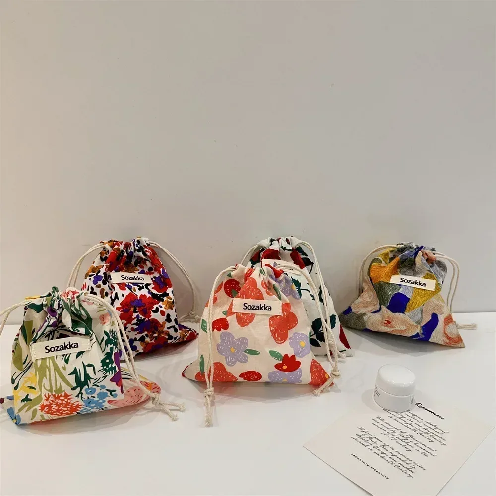 sac à cosmétiques en coton à cordon de serrage, fourre-tout pliable écologique, sacs à main portables, sacs d'épicerie pliables, sac de rangement en toile
