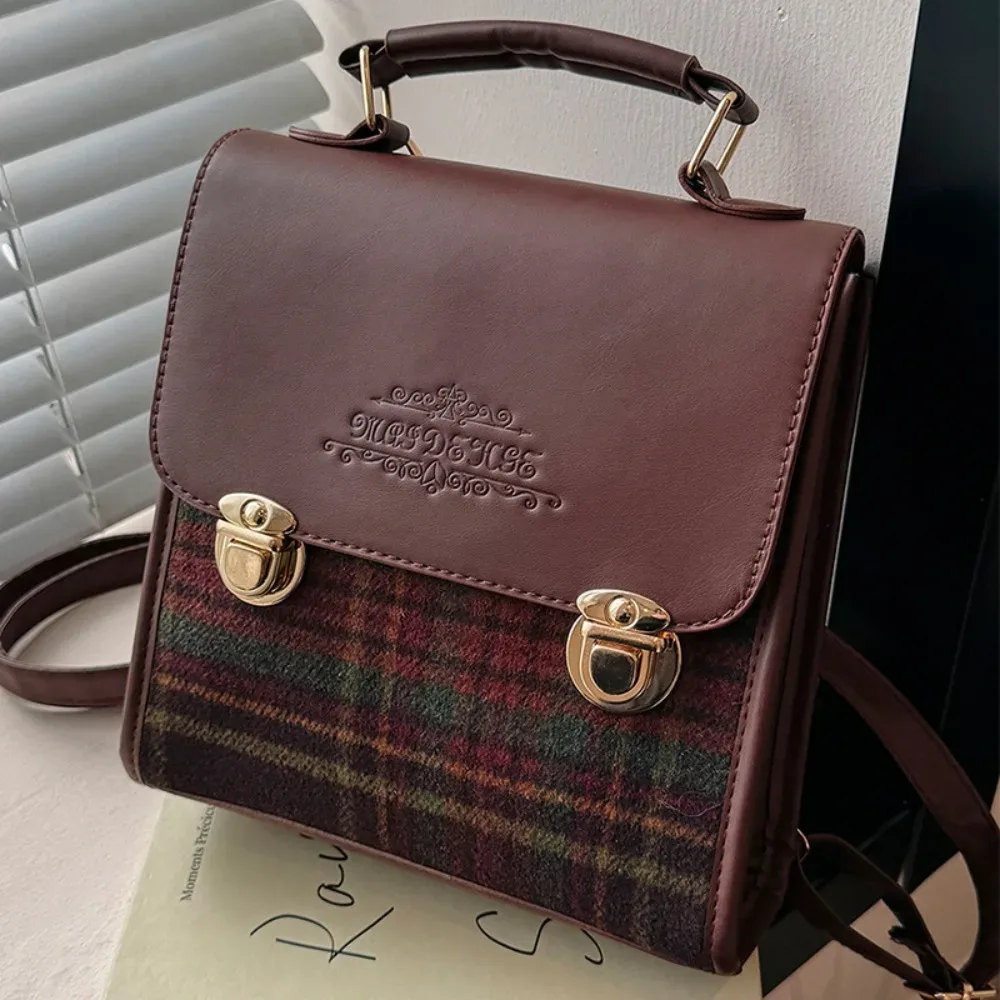 mini sac à dos, sac à bandoulière style preppy, sac vintage polyvalent, sac à main multifonction élégant pour femme