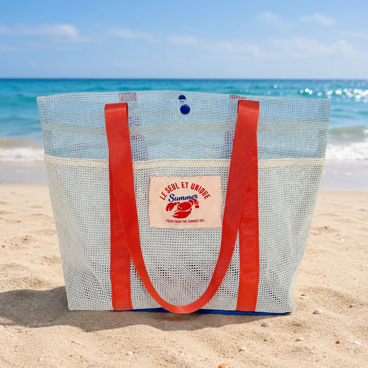 sac de plage grande capacité, résistant au sable, en maille, pour la plage, la piscine, les voyages, sac de rangement, design multi-poches, essentiel pour les vacances en famille
