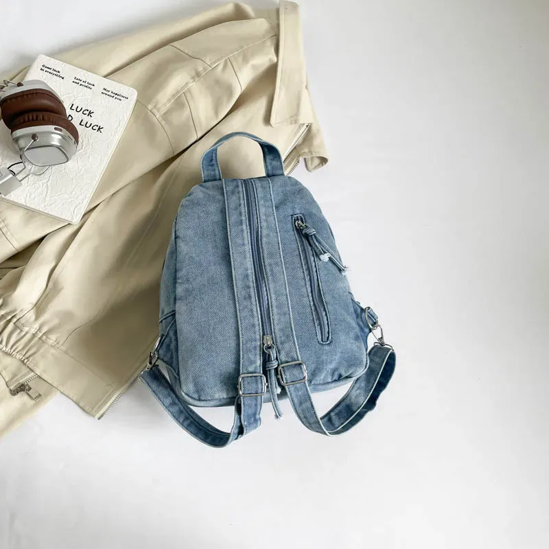 sac à dos rétro japonais en denim lavé pour femmes, simple et polyvalent, sac à dos décontracté pour étudiants, sac à dos en toile de style harajuku