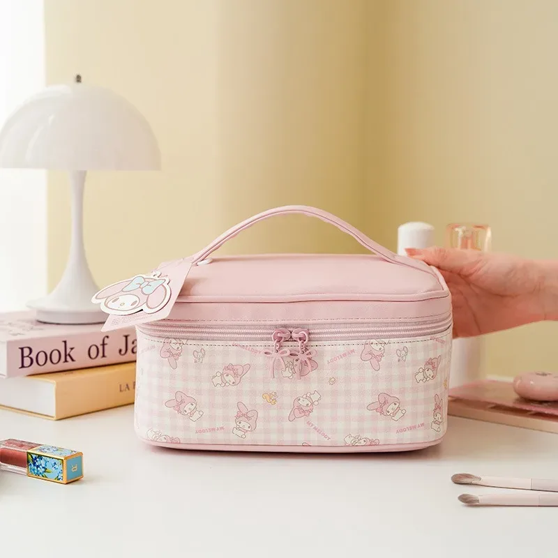 sac de rangement pour maquillage hello kitty authentique, grande capacité, sac de maquillage portable de voyage