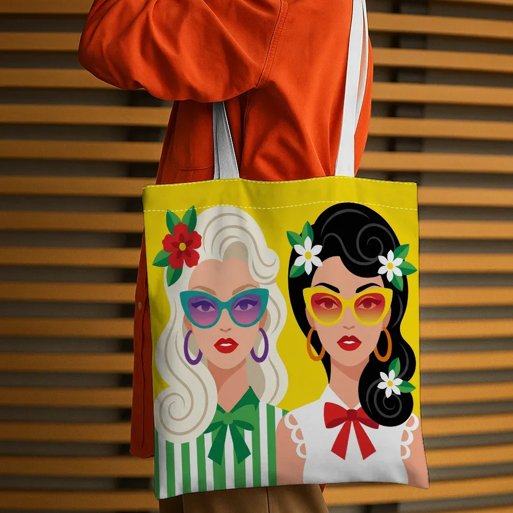 sac fourre-tout imprimé tropical mod girls, sac de courses réutilisable, adapté à un usage quotidien, au shopping, à l'école et aux voyages, 1 pièce
