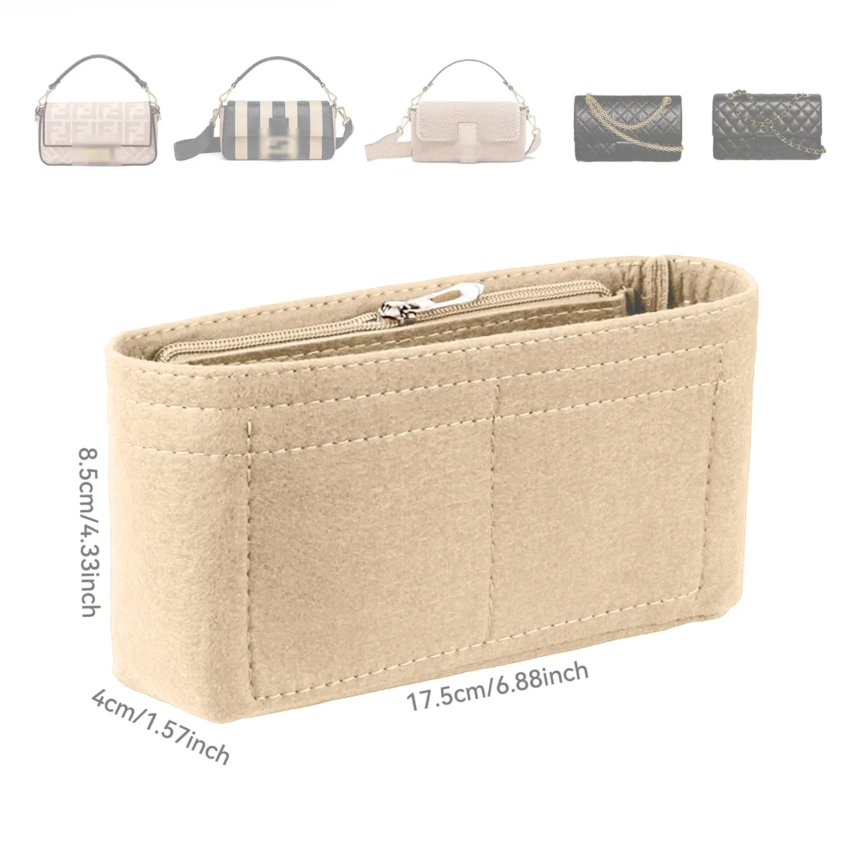 organisateur de sac en feutre, organiseurs de maquillage, doublure idéale pour les sacs à main de marque pour femmes et les trousses de cosmétiques