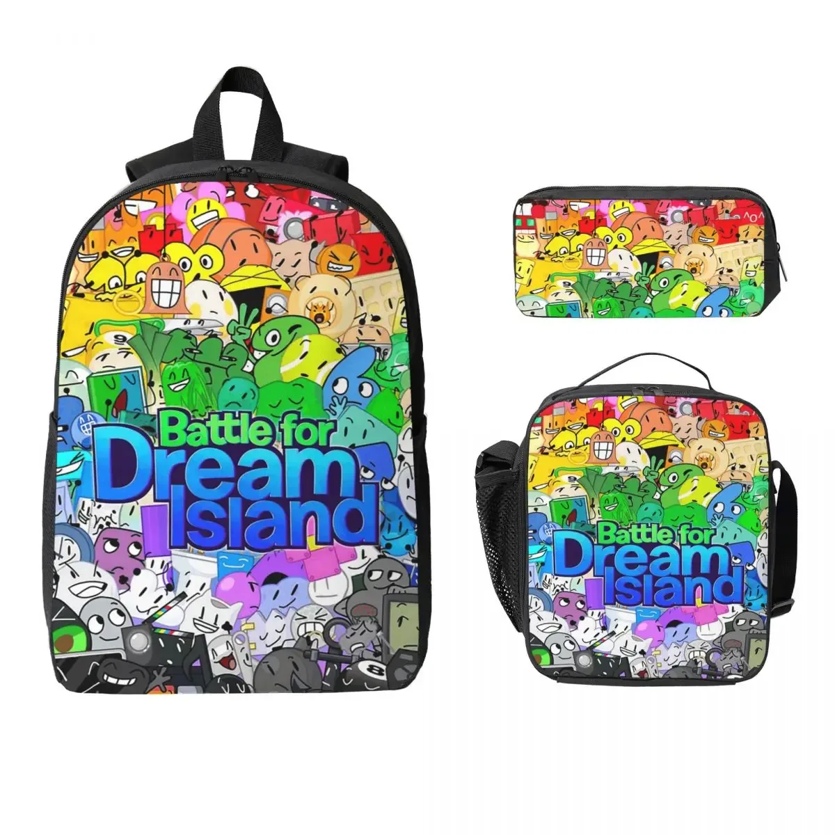 bfdi cast sac à dos étudiant garçons filles bookbag sac d'école ordinateur sacs à bandoulière 3ps sac à déjeuner isolé trousse à crayons