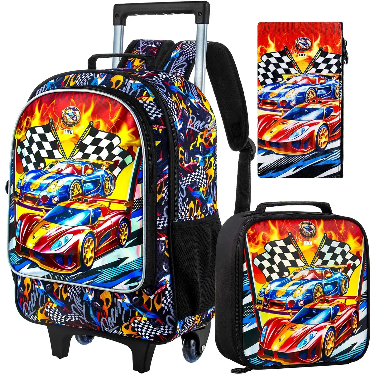 sac à dos roulant 3 pièces pour garçons, sac à dos d'école à roulettes avec roulettes, sac à livres à roulettes dinosaure pour enfants pour kinde préscolaire primaire