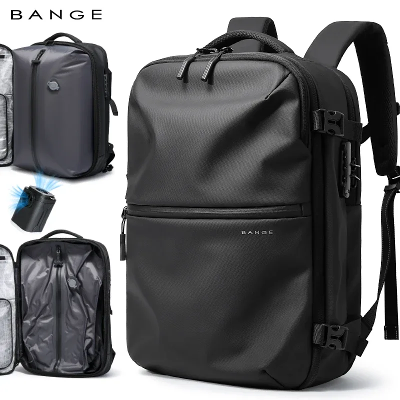 BANGE Anti-vol hommes voyage sac à dos Compression sous vide 15.6 pouces sac à dos pour ordinateur portable pour affaires sac d'école Pack randonnée sacs à dos