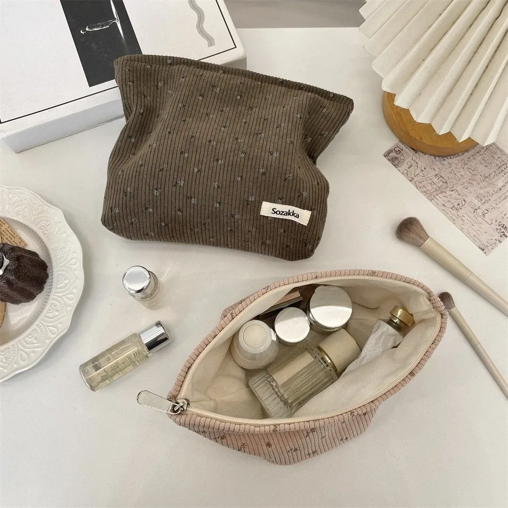 sac à cosmétiques de voyage en velours côtelé, sac de rangement de maquillage portable, sacs à main pour femmes, grande capacité, fermeture éclair, organisateur de maquillage, pochette de rangement