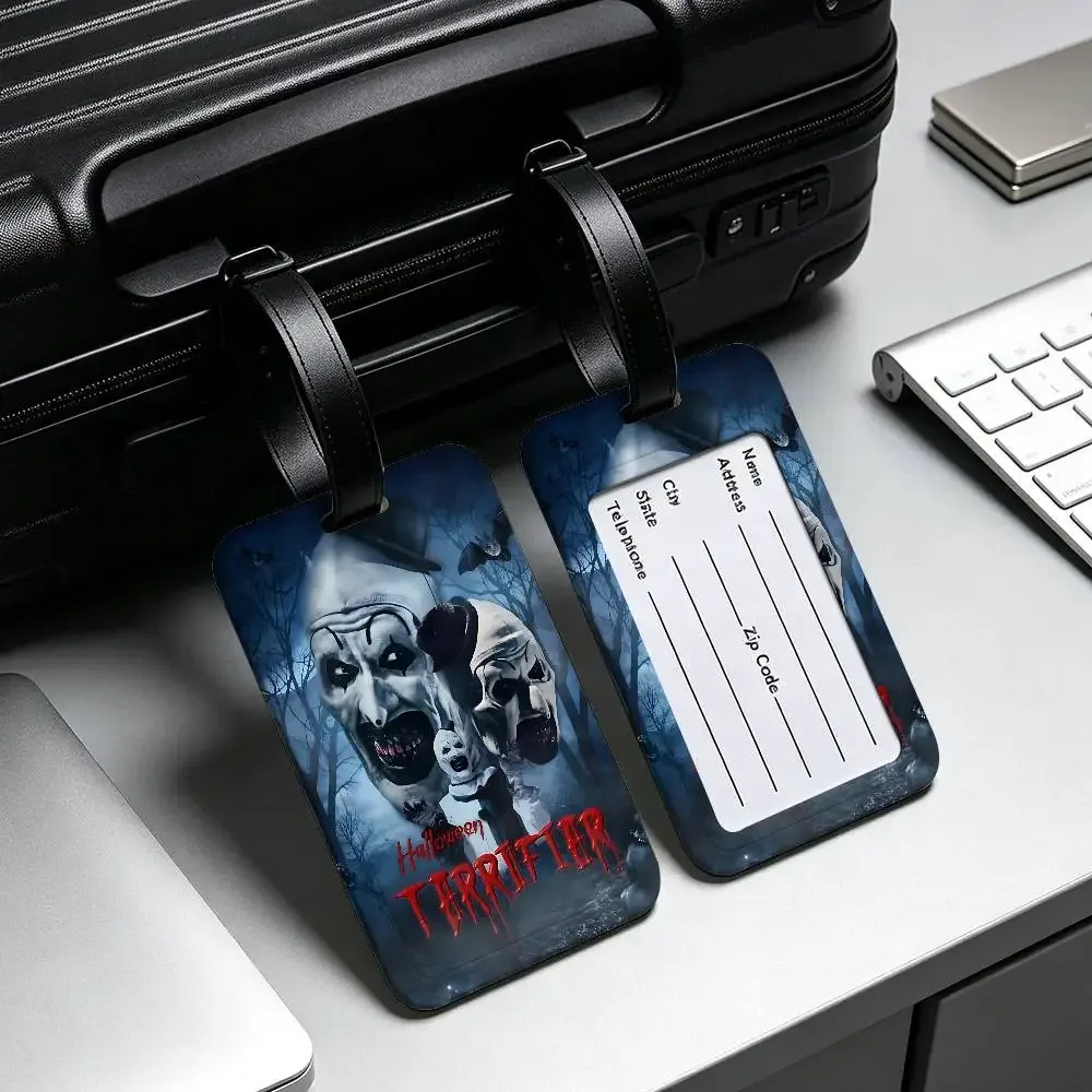 étiquette de bagage en pvc universelle sur le thème du film d'horreur terrifiers, anti-perte, avec carte d'information, étiquette d'identification pour valise et sac à dos