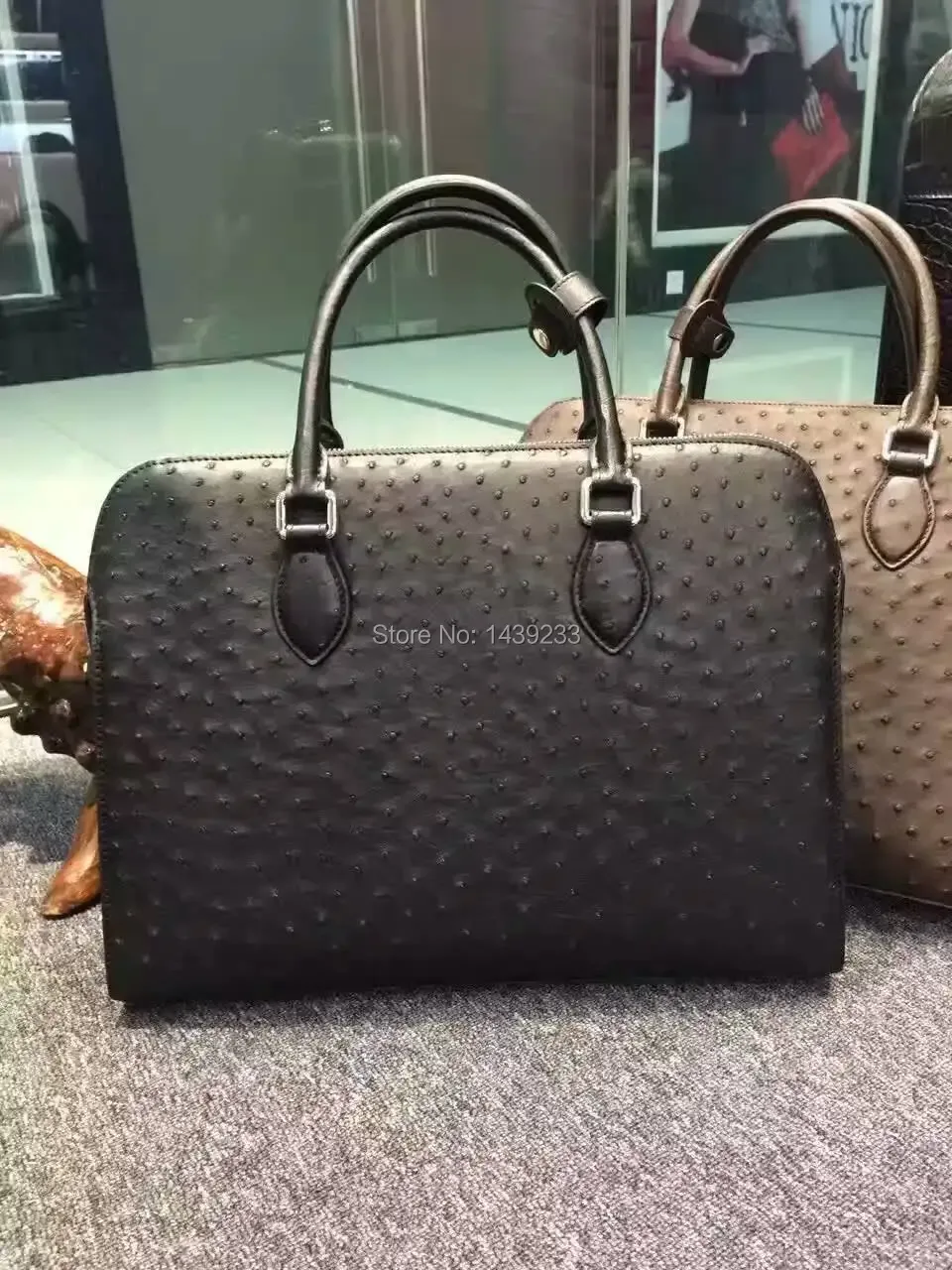 100% véritable peau d'autruche mallette en cuir hommes d'affaires pochette d'ordinateur café noir, peau d'autruche hommes mallette officielle