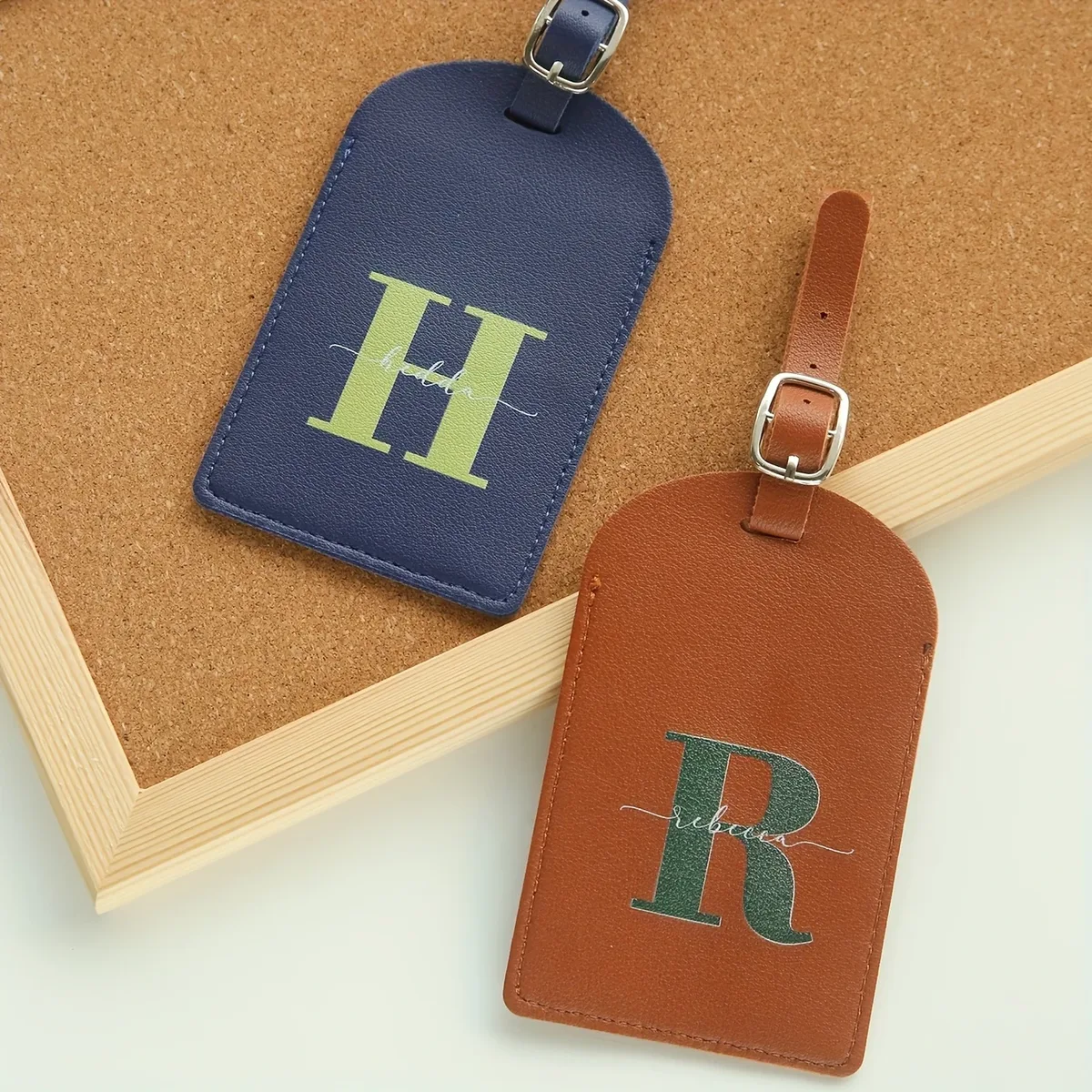 étiquette de bagage personnalisée avec nom et initiales pour valises, étiquettes de bagage colorées avec monogramme personnalisé et carte de nom avec protection de la vie privée