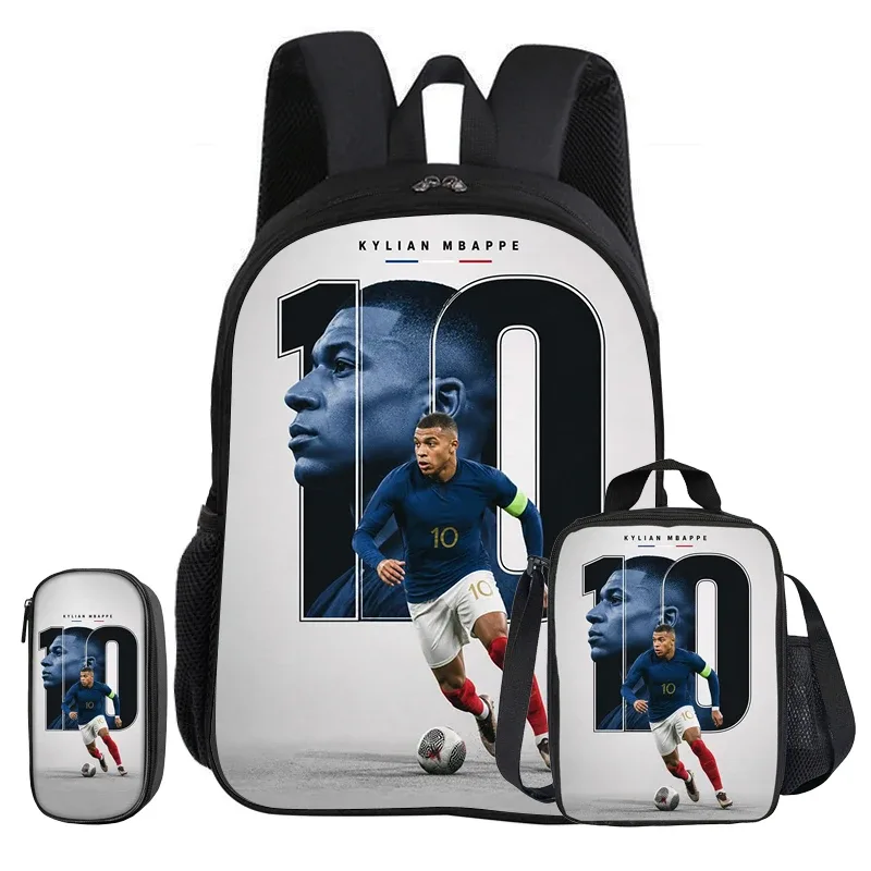 m-mbappe – ensemble de 3 pièces, sac à dos d'école, sac à dos pour enfant, étoile du football, sacs à crayons, sac à livres avec sac à déjeuner, sac à dos de sport, cadeau pour enfants