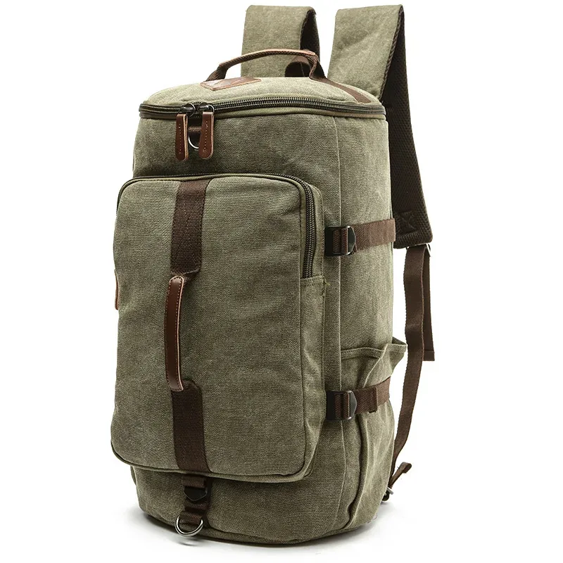 sac à dos en toile de grande capacité pour hommes, sacs polochons multifonctions cylindriques de voyage en plein air, sacs à bagages pour adolescents