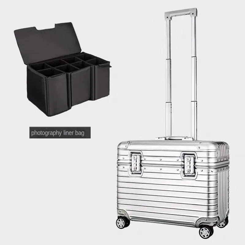 valise d'appareil photo en alliage d'aluminium et de magnésium, valise a roulettes de voyage serrure douanière tsa, sac de voyage, bagage de cabine, chariot à mot de passe, boîte à outils, 18 ", 20", 22"