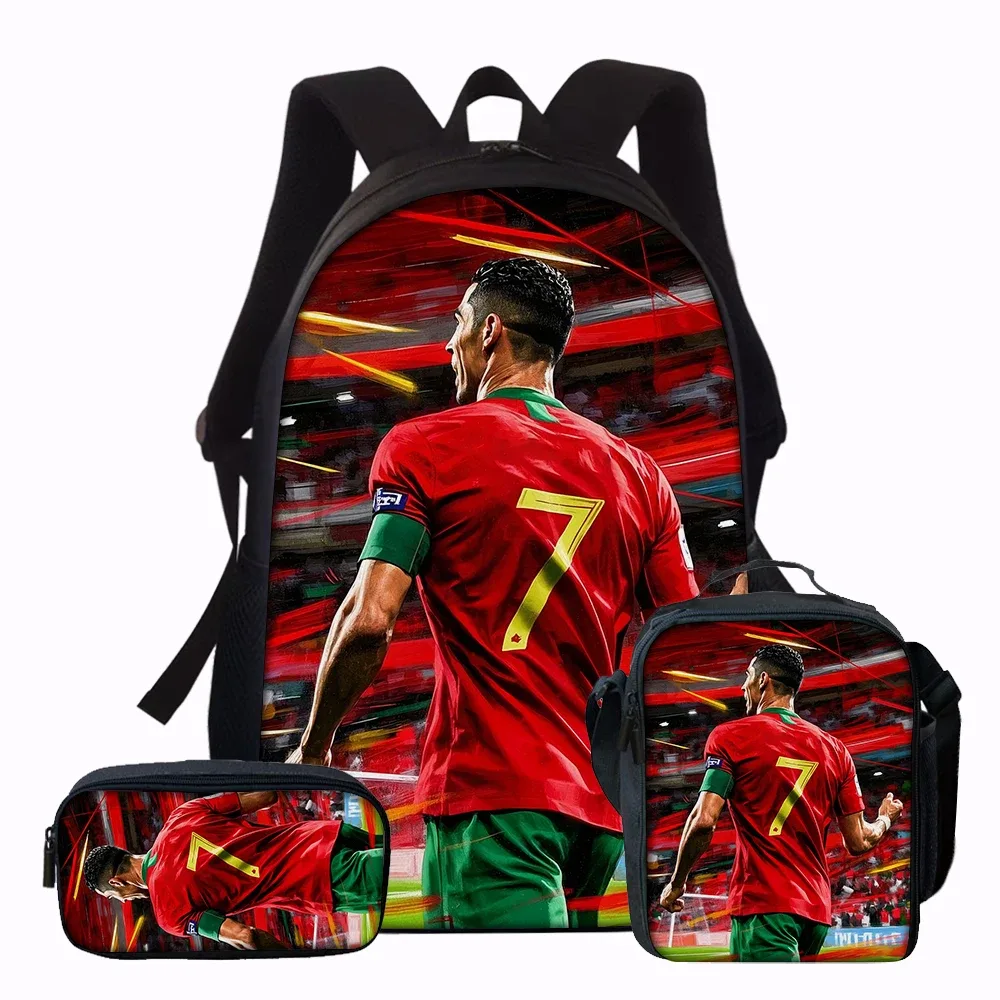 ensemble de 3 sacs à dos à motif étoile de football cr7 – sac à dos décontracté de grande capacité avec pochette et sac fourre-tout assortis, parfait pour le quotidien