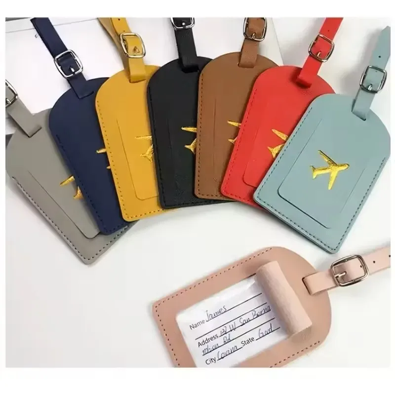 nouveau porte-étiquette en cuir estampé pour bagages d'affaires, étiquette d'adresse pour valise, étiquette d'identification pour cartable, clip pour nom et adresse, accessoires de voyage