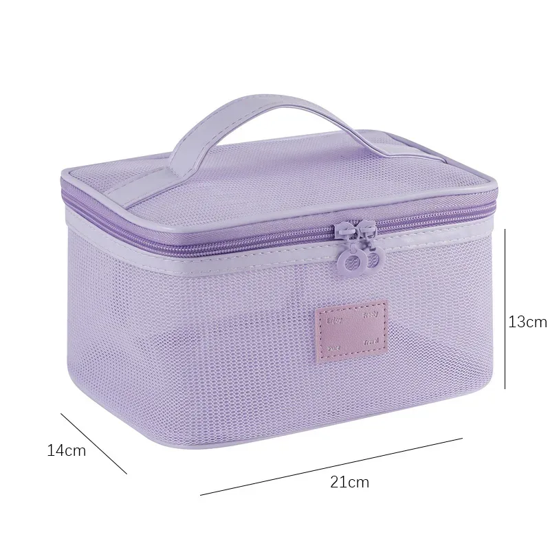 organisateur de toilette transparent de grande capacité, pochette de rangement cosmétique portable pour femmes, sac à maquillage respirant en maille